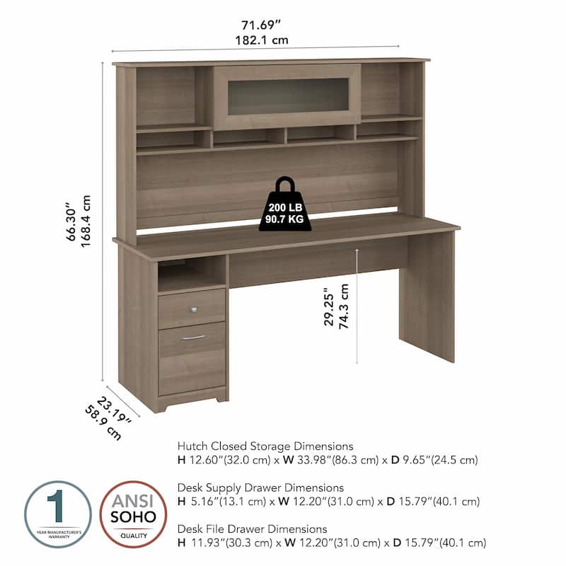 72W Computer Desk with Hutch and Drawers by Bush Furniture
