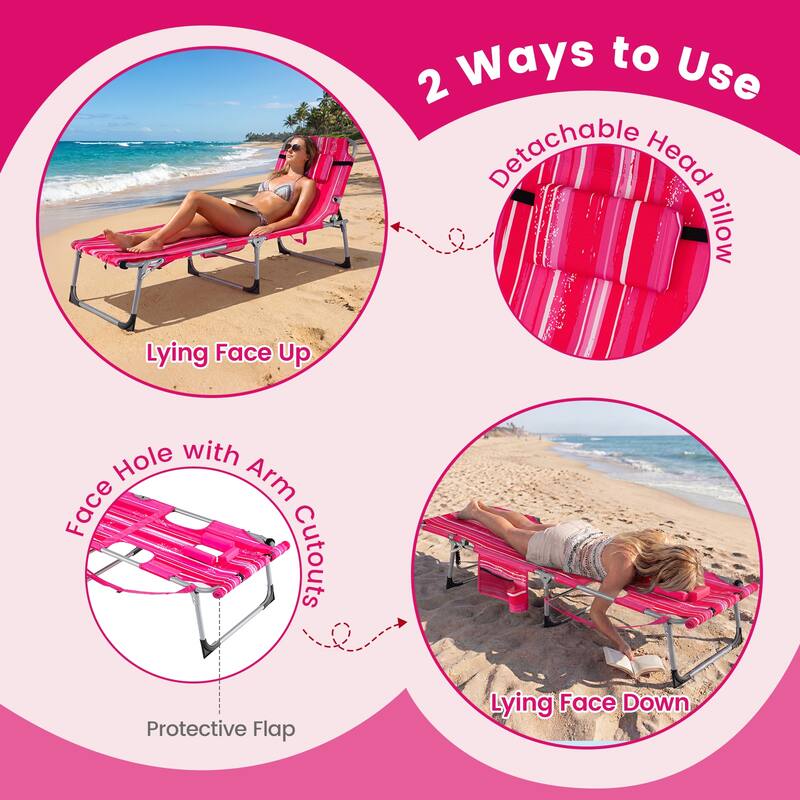 Gymax Tanning Chair w/ Face Arm Holes 4-Level Backrest & Head Pillow