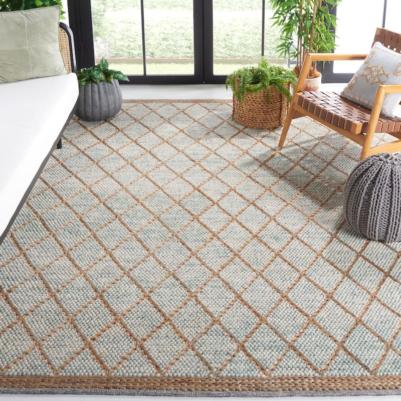 SAFAVIEH Handmade Natura Adorata Trellis Wool Rug - 9' x 12' - Teal/Natural - Rectangle