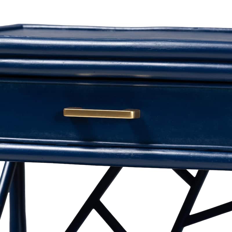 Daina Natural Rattan Nightstand with Drawer and Open Shelves- Coastal Bedside Table with Geometric Design