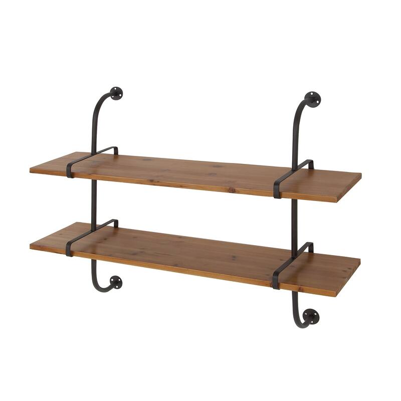 3 Level Wood Wall Shelf with Black Metal Brackets - Brown or Gray