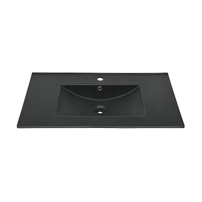 36 Inch Ceramic Vanity Sink Top in Matte Black