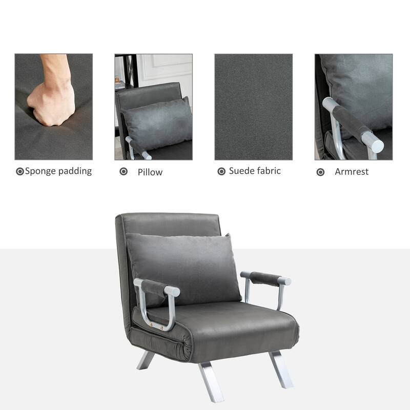 Folding 5 Position Convertible Sleeper Chair Chaise Lounge Couch