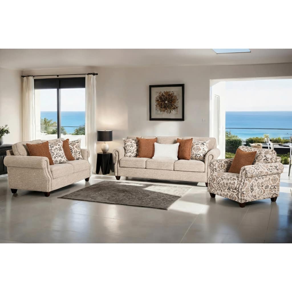 Furniture of America Mootle 3-Piece Taupe Kiln-Dried Wooden Frame Sofa Set with Pillows