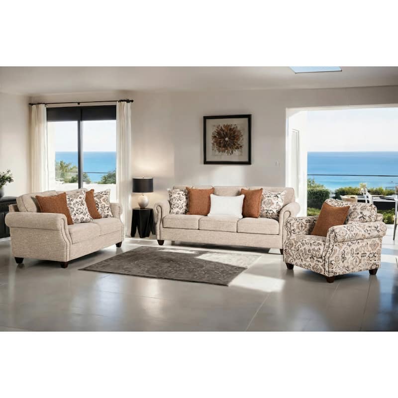 Furniture of America Mootle 3-Piece Taupe Kiln-Dried Wooden Frame Sofa Set with Pillows - Taupe
