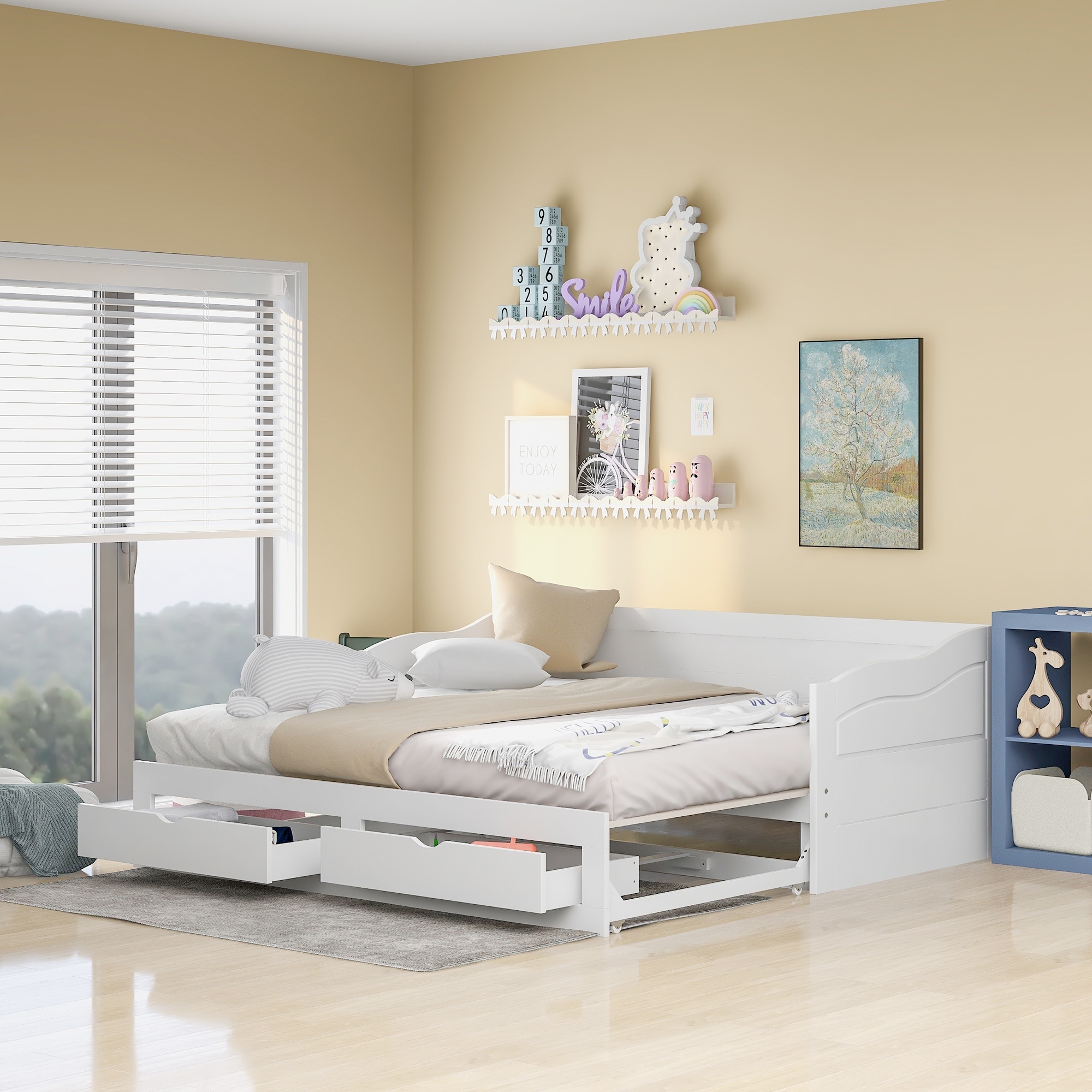 White trundle shop bed with storage