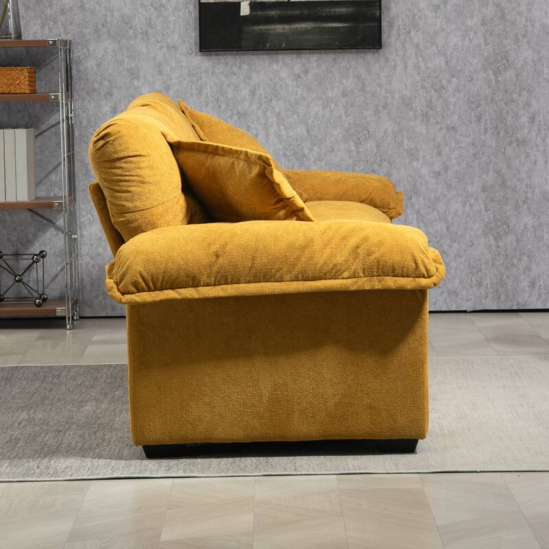 Luxurious 84" Chenille Fabric Recliner Sofa with Memory Foam and 2 Throw Pillows for Small Spaces