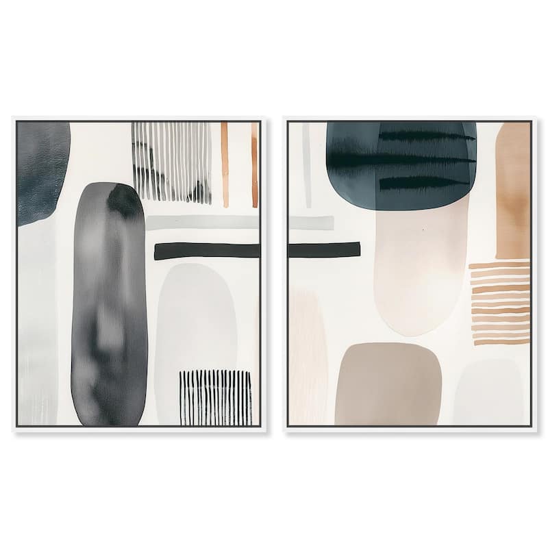 Floating Shapes I Canvas Set of 2 by Art Remedy - 36" x 45" - White