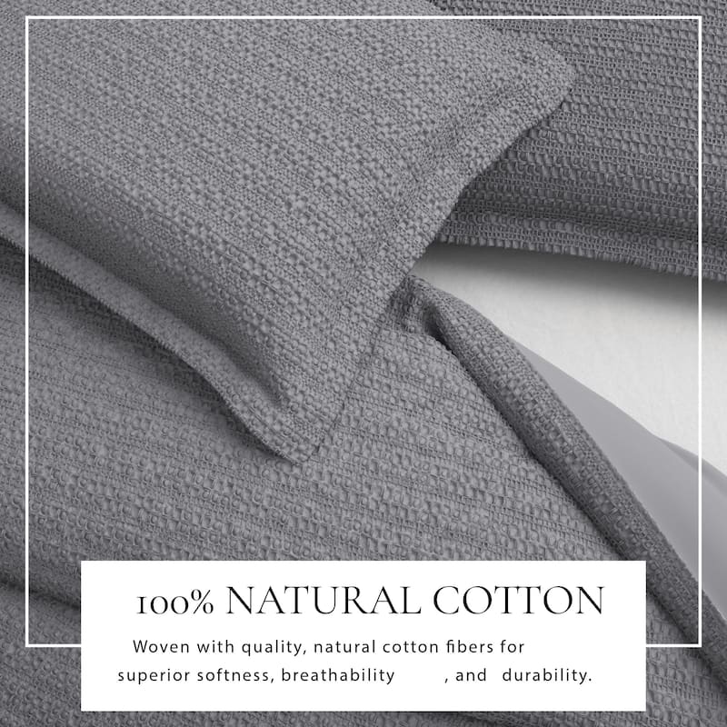 Linery & Co. 100% Cotton Reversible Honeycomb Waffle / Percale Duvet Cover Set