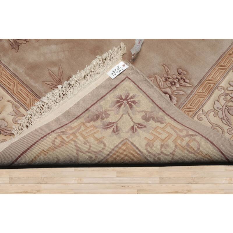 8'6''x8'6'' Round Hand Knotted Wool Taupe Aubusson Savonnerie Pile Rug - 8' 6'' x 8' 6''-Square