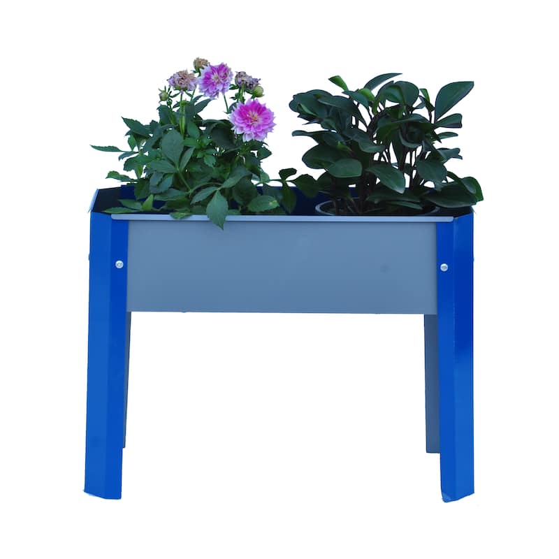 Outdoor Galvanized Raised Garden Bed Elevated Garden Planter Flowerpot Box with Legs for Gardening Vegetables Flower - Gray/Blue