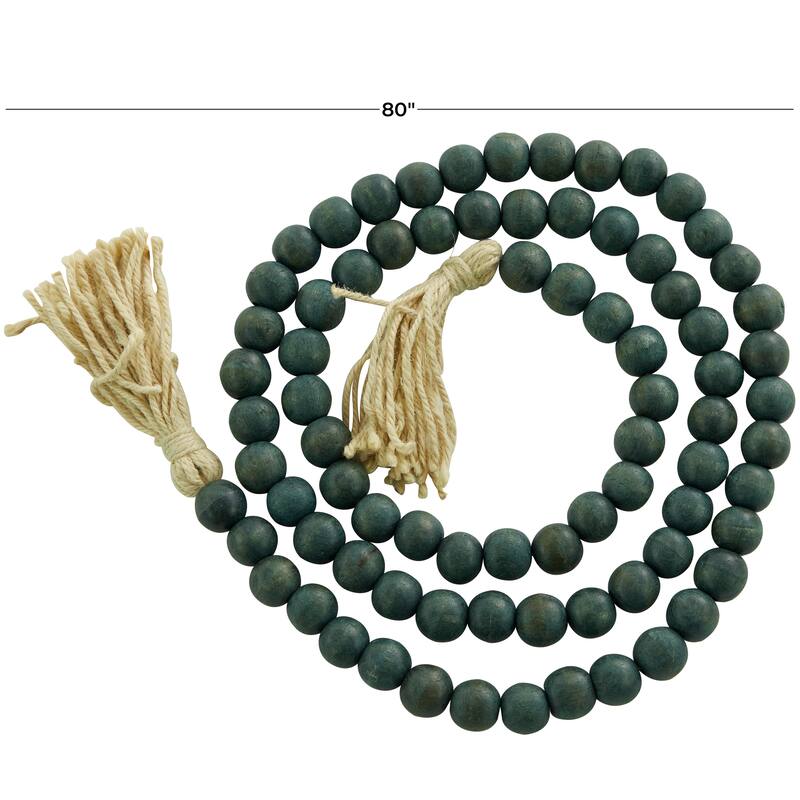 Bohemian Natural Wood Bead Garland with Cotton Tassels - 80 x 1
