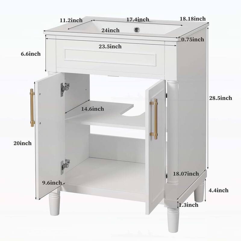 24" Bathroom Vanity with Integrated Ceramic Sink