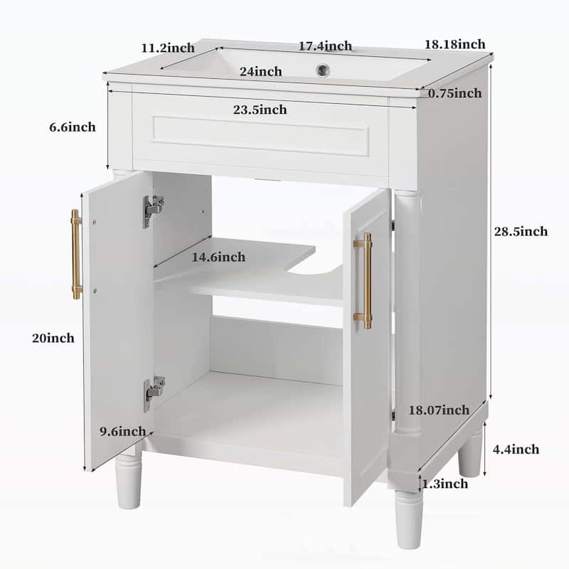 Bathroom Cabinet with 2 Doors,with Integrated Ceramic Sink