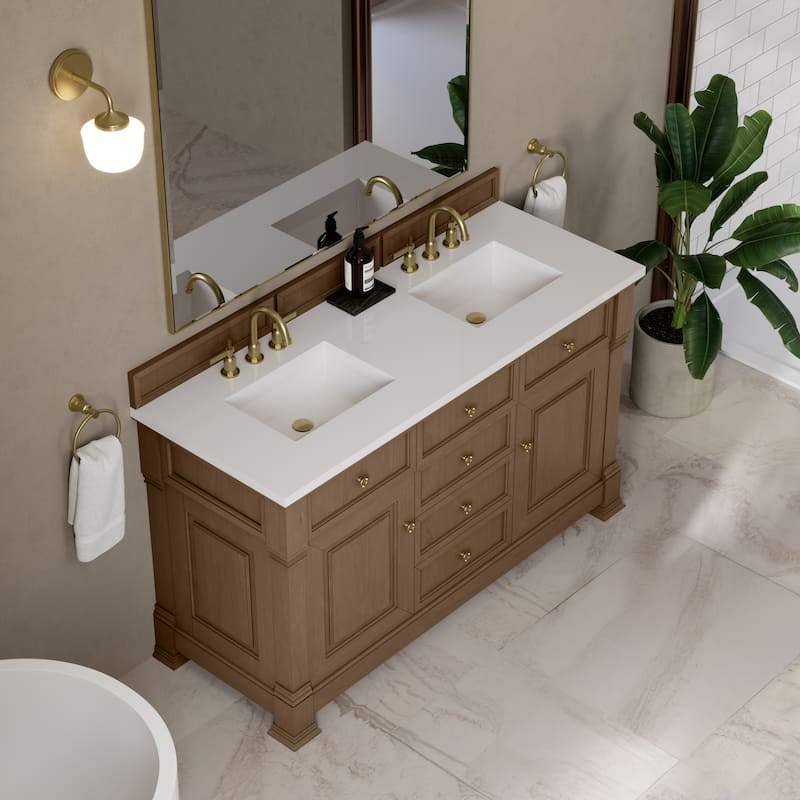 Brookfield 60D" Double Vanity, Pecan - White Zeus - 8" WS