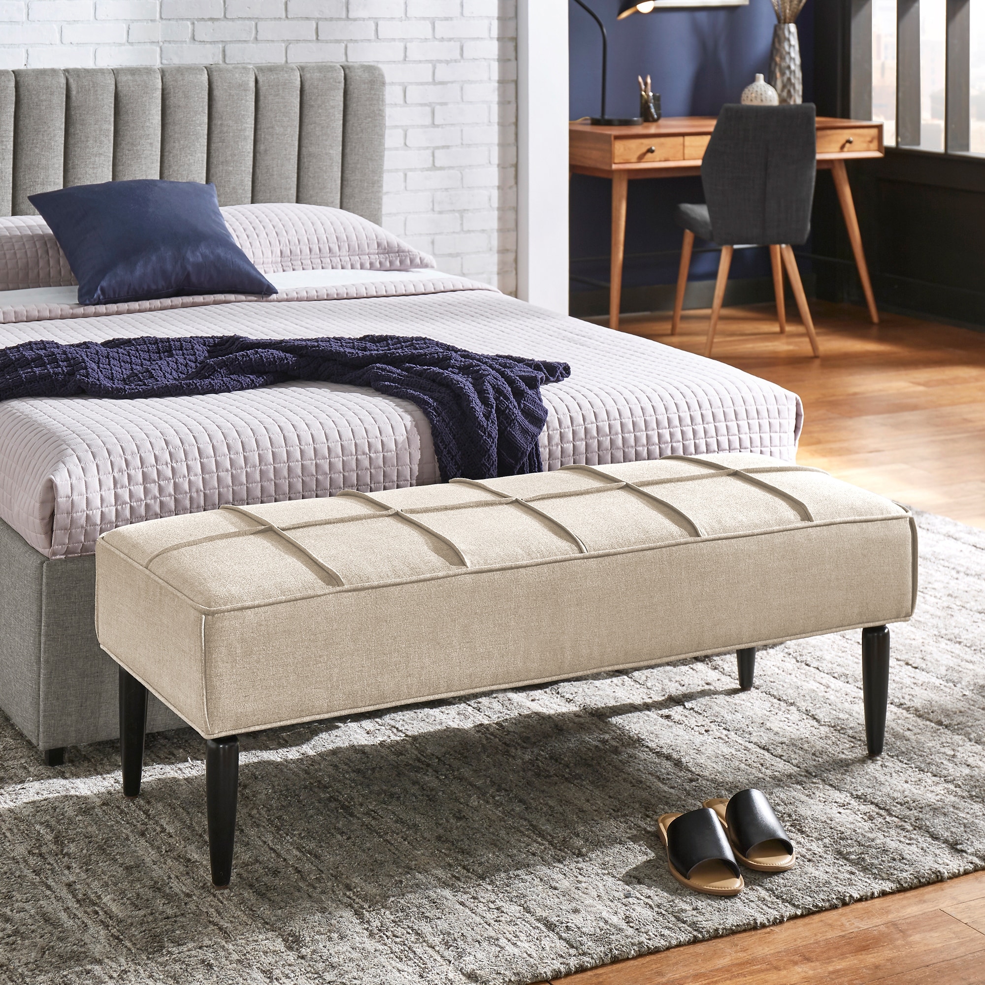 iNSPIRE Q Modern Cassian Black Finish Linen Upholstered Bench