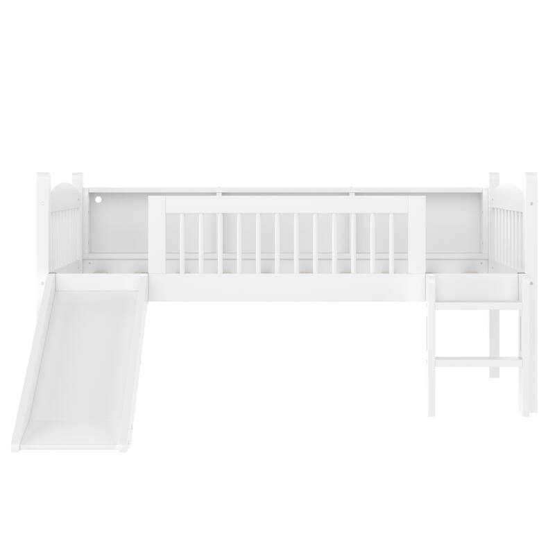 Twin Loft Bed with Storage Shelves, LED Lights & Guardrails