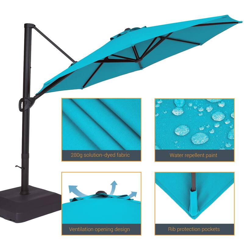 LIVOOSUN Outdoor Cantilever Offset Patio 11Ft Aluminum Umbrella w/Base
