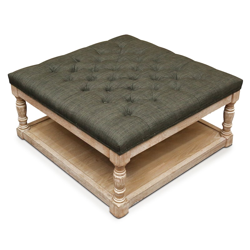 Cairona Tufted Textile 34-inch Shelved Ottoman Table - Medium Grey Top/Natural Wood