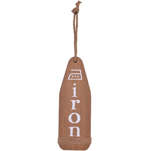 13.75" Brown and White "iron" Printed Paddle Wall Hanging - N/A