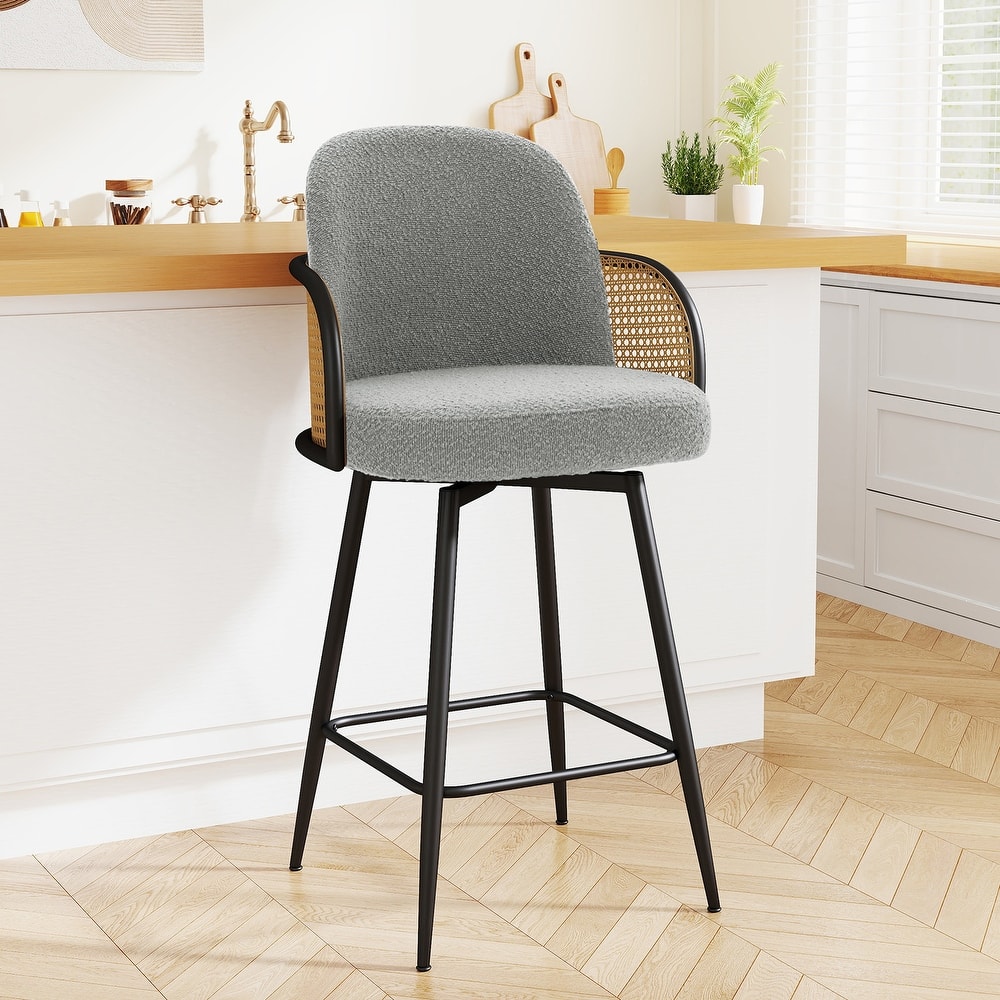 26" Swivel Boucle Fabric Upholstered Bar Stool - 38.2"H x 21.5"W x 23.2"D