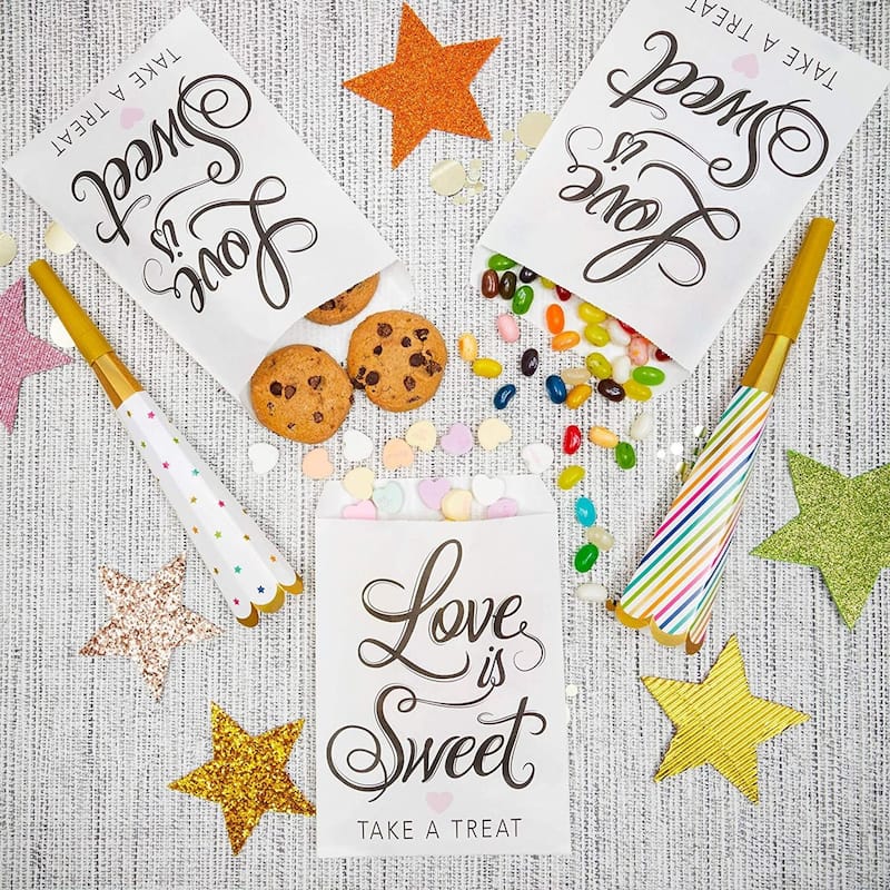 Sparkle and Bash 100 Love Is Sweet Treat Bags for Wedding, Bridal Shower, Engagement Party
