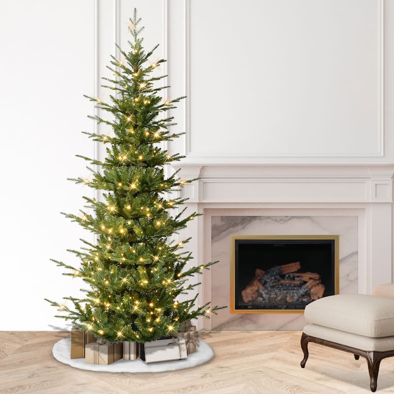 Puleo International 7.5' Pre-Lit Artificial Slim Hillside Spruce Tree - 7.5 Foot