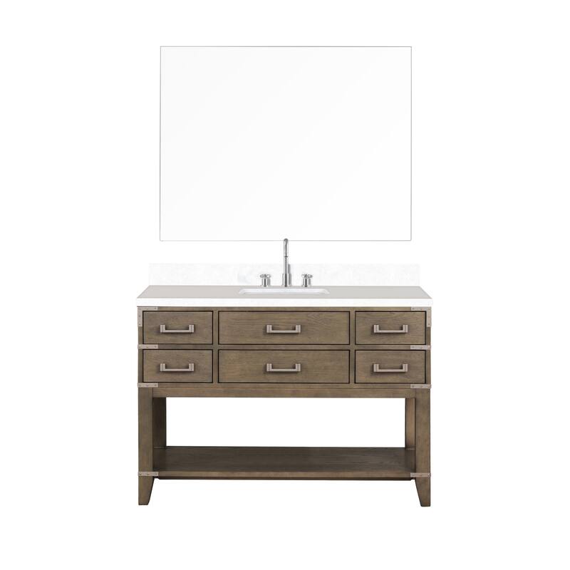 Norwalk 48 in W x 22 in D Black Oak Single Bath Vanity, Cultured Marble Top, Faucet Set, and 46 in Mirror - Grey Oak