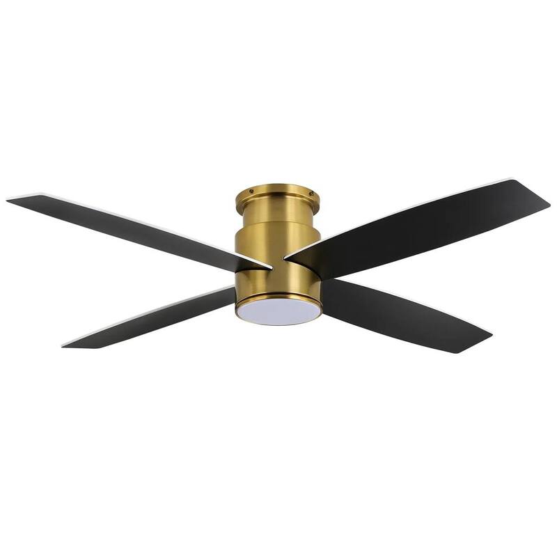 MLiAN Flush Mount DC Ceiling Fan with Lights and Remote, 4 Reversible Blades - Black/Gold - 52''