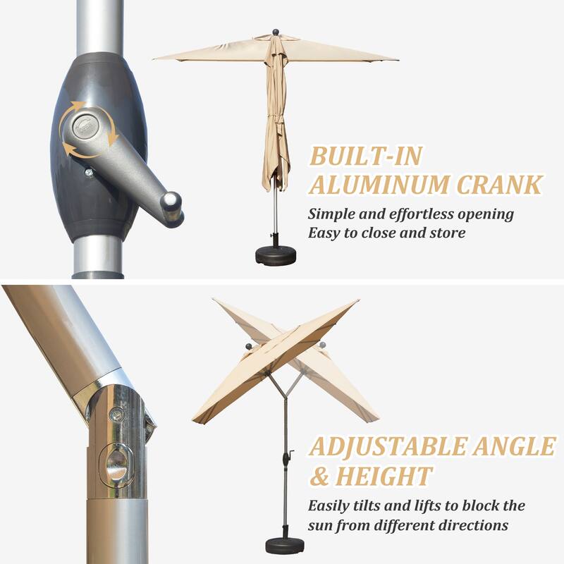 Rectangle Patio Umbrella with Crank Lift and Tilt, Beige (Base Excluded)