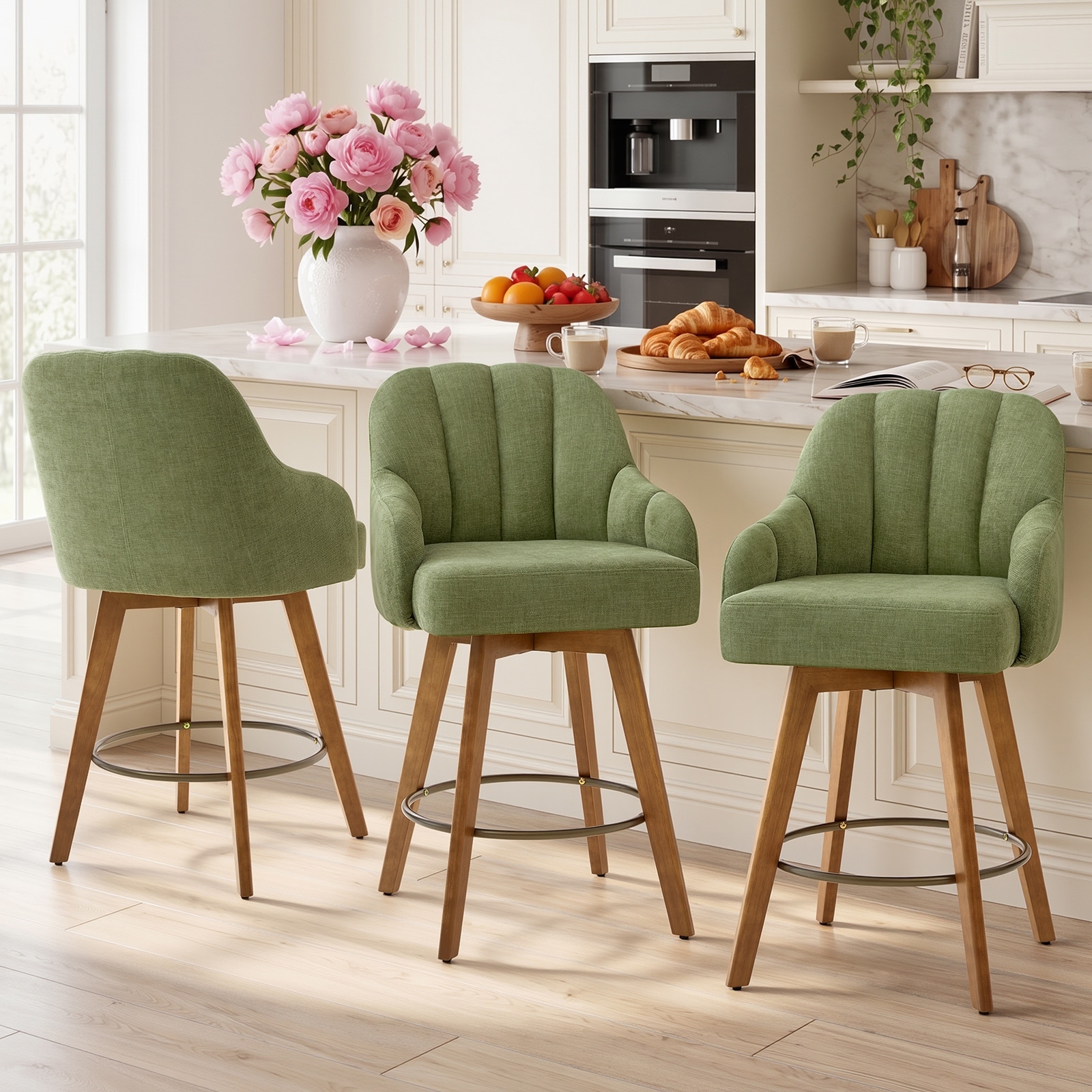 27.2" Mid-Century Upholstered Swivel Bar Stool