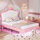 preview thumbnail 5 of 10, Full Upholstered Bed Frame w/Crown Headboard & LED for Kids,White Pink