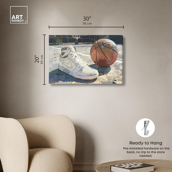 dimension image slide 4 of 6, Washed Out Court Canvas by Art Remedy, Gallery Wrapped