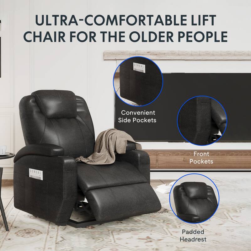 FlexiSpot Massage&Heat Power Lift Recliner Chair for Elderly with 2 Side Pockets,Extended Footrest