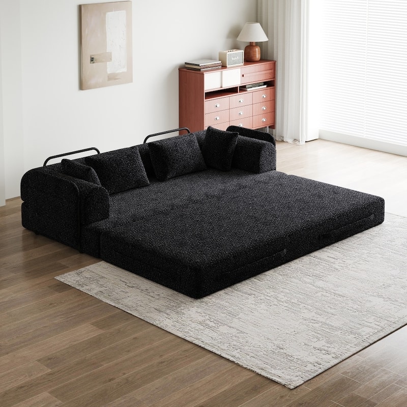 78.7" Convertible Chenille Folding Mattress Sleeper Sofa Bed with Cylindrical Pillow and Side Pocket