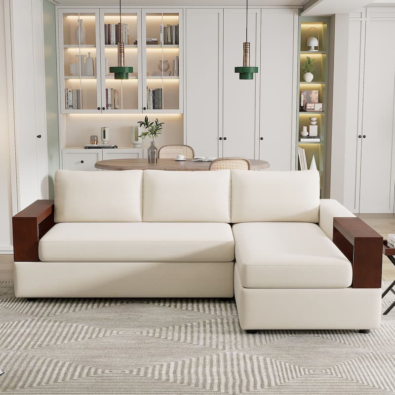Christopher Knight Home - 87.4" L-Shaped Sectional Sofa with Reversible Armrests and Integrated Chaise Lounge - Beige