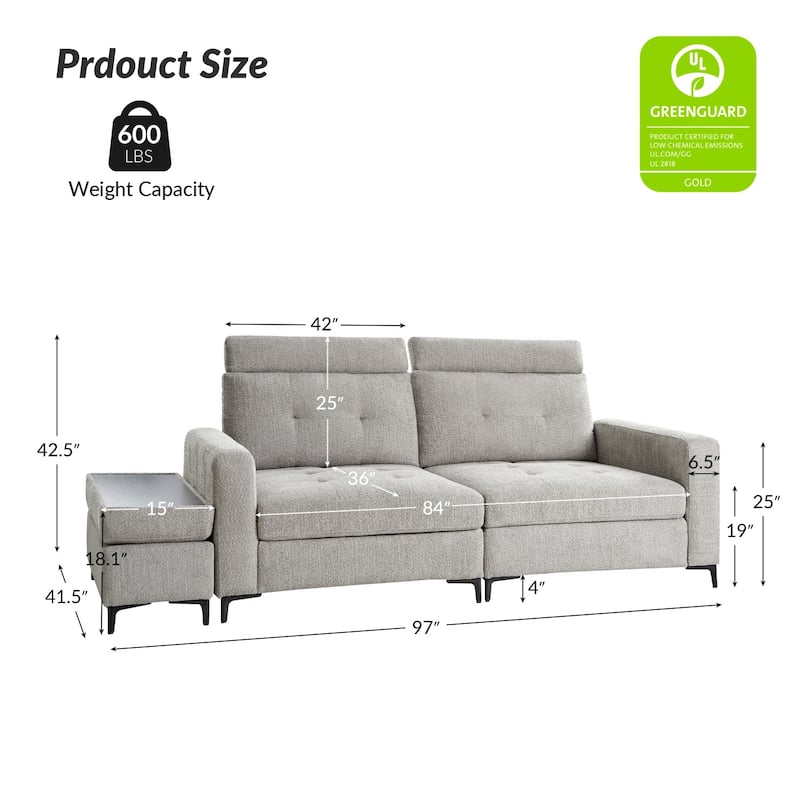 Friedrich Modern Storage Button-tufted Sectional Sofa with Adjustable Seating Depth and Metal Legs by HULALA HOME