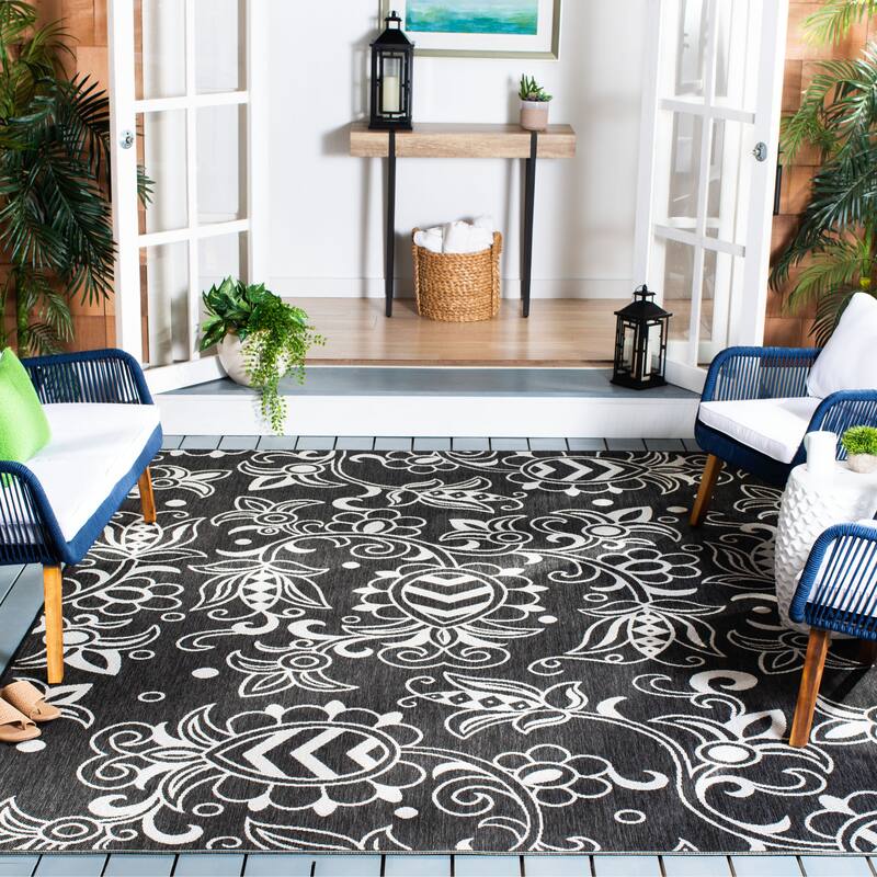SAFAVIEH Beach House Jula Indoor/ Outdoor Waterproof Patio Backyard Rug - 8' x 10' - Black/Light Grey