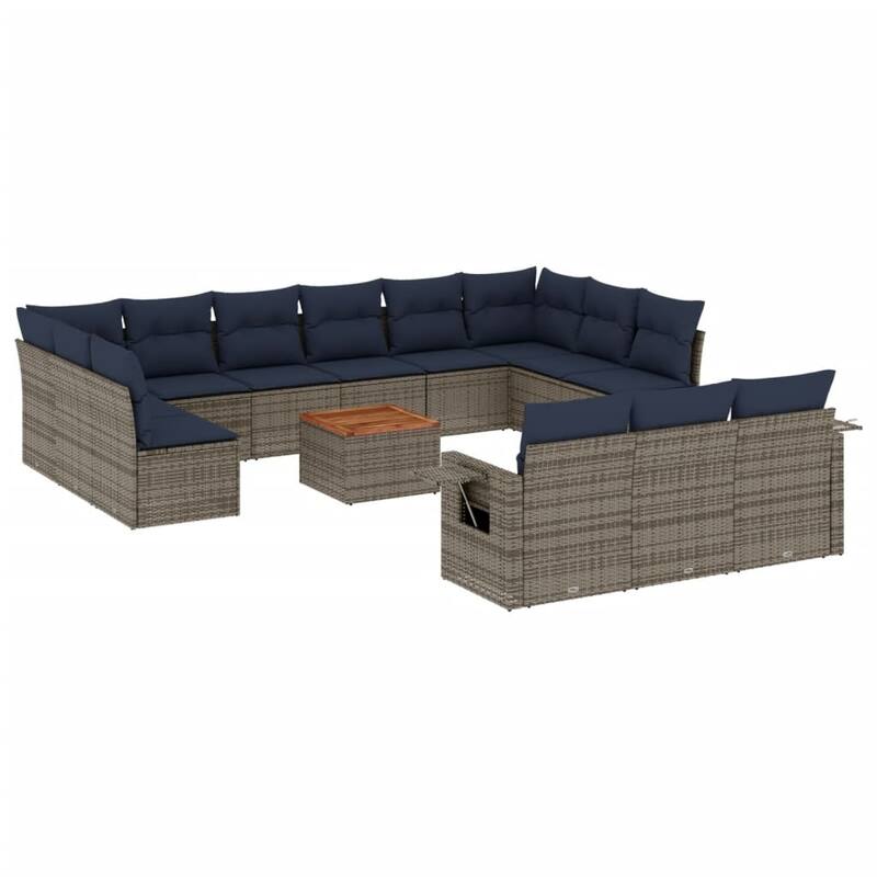 vidaXL 14 Piece Patio Sofa Set with Cushions Black Poly Rattan - 24.4" x 24.4" x 27.2"