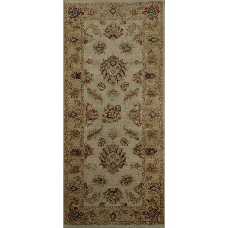 Hand Knotted Oriental 100% Wool Carpet Traditional Floral Beige & Ivories Peshawar Area Rug - 6' 2'' X 2' 7''