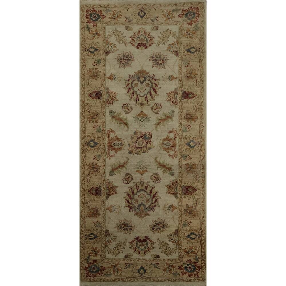 Hand Knotted Oriental 100% Wool Carpet Traditional Floral Beige & Ivories Peshawar Area Rug - 6' 2'' X 2' 7''