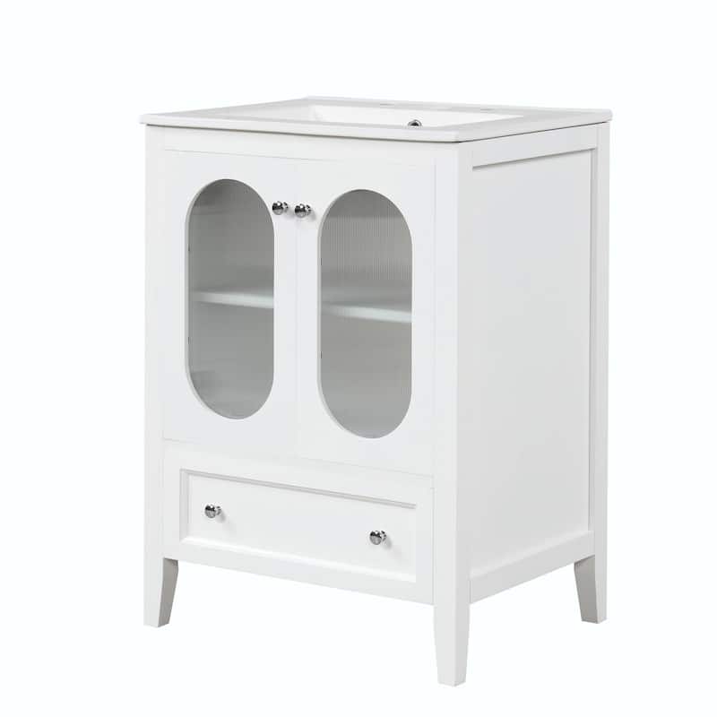 24" Bathroom Vanity with Sink - Cabinet with One Drawer, Doors, Adjustable Shelf