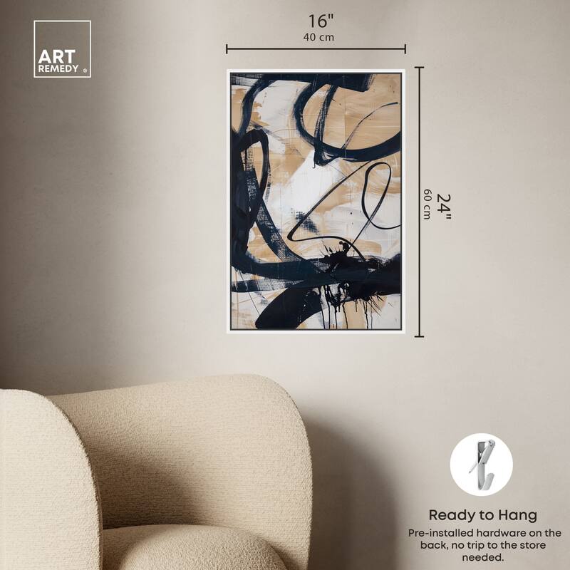 Art Remedy Flowing Framed Abstract Shapes 1 Piece Canvas Wall Art