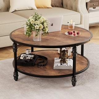 Round Coffee Table for Living Room Rustic Center Table with Storage ...