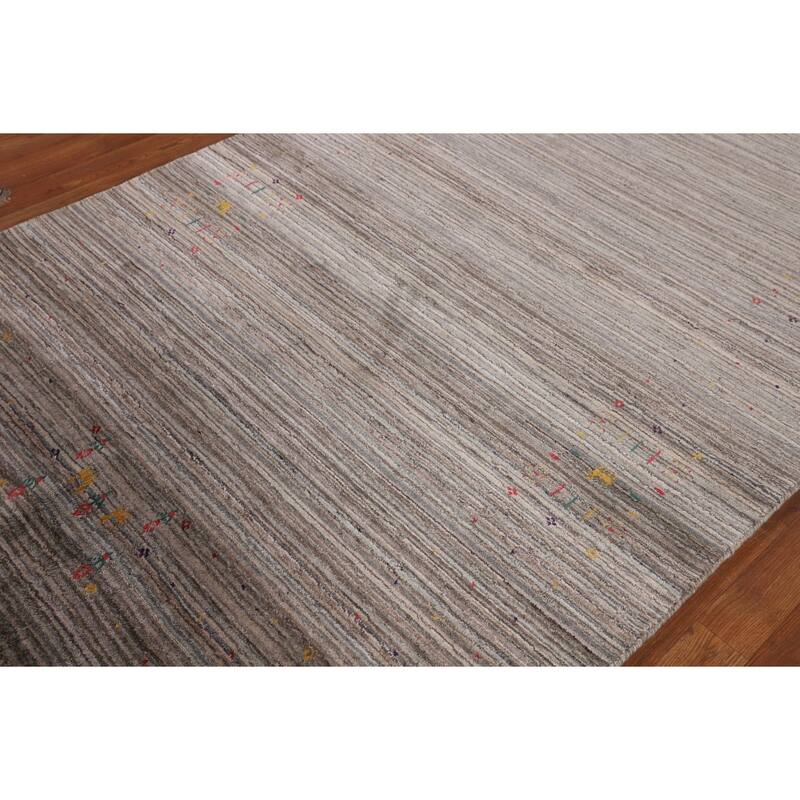 Striped Gabbeh Indian Area Rug Hand-Knotted Wool Carpet - 4'11" X 8'1"