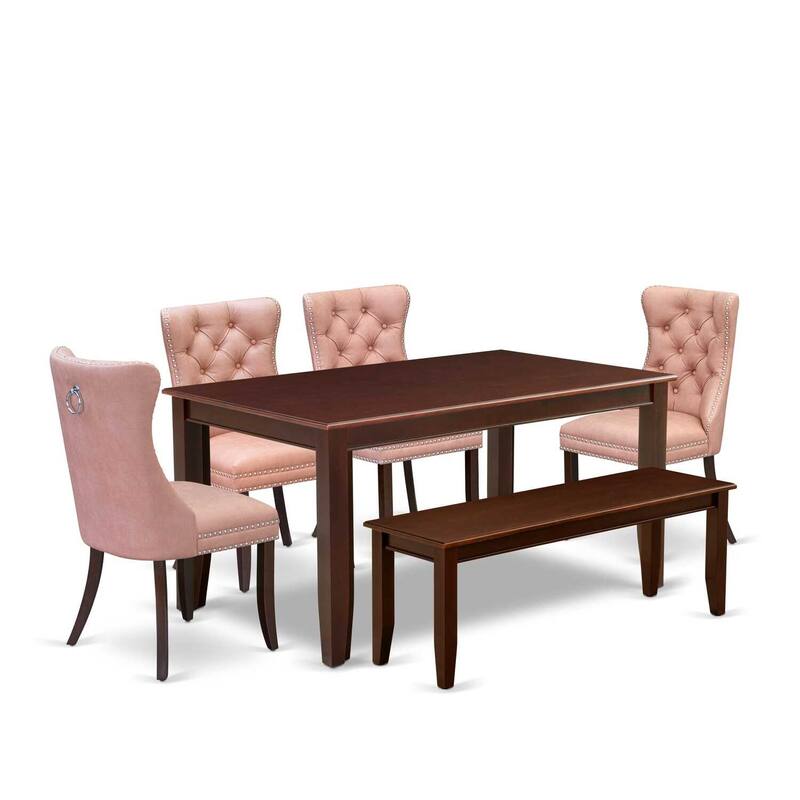 6 Piece Dining Set - Kitchen Table with 4 Chairs & Bench - Mahogany Finish