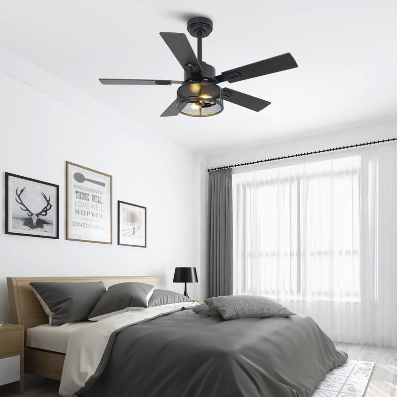 Vaczon 42" Modern Black 5-Blade Smart Ceiling Fan with Light Kit and APP Control