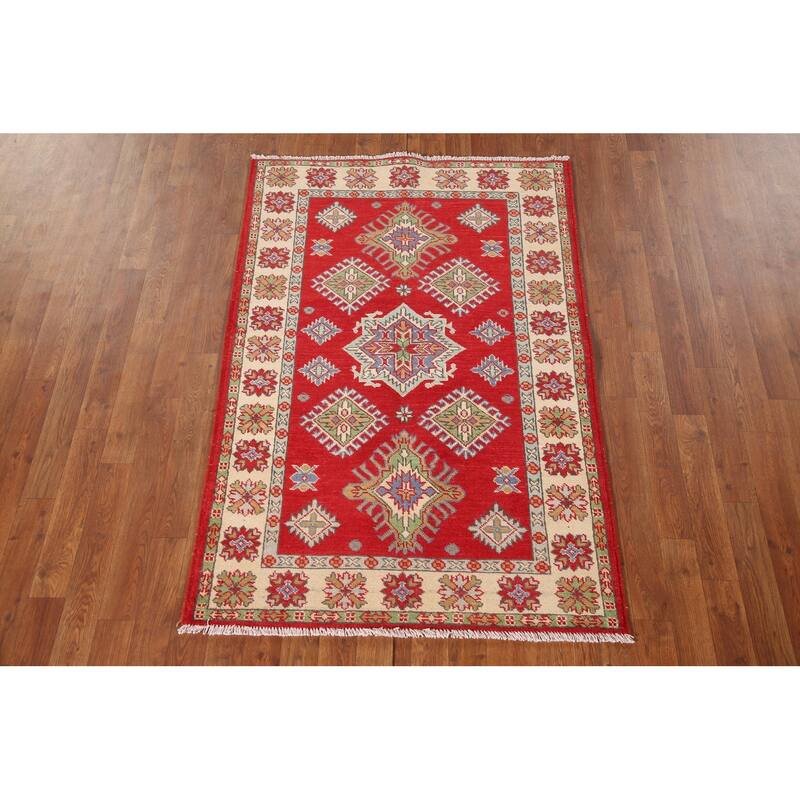Traditional Kazak Accent Rug Handmade Geometric Wool Carpet - 3'4"x 5'0"