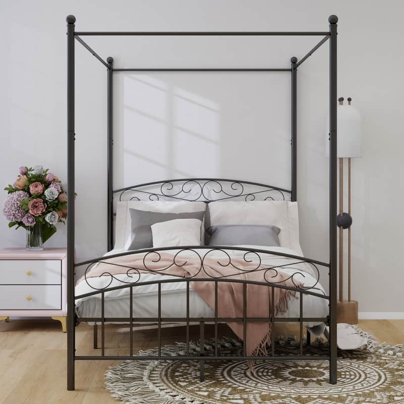 Caxkun Canopy Bed Frame Four-Poster Metal Platform Bed