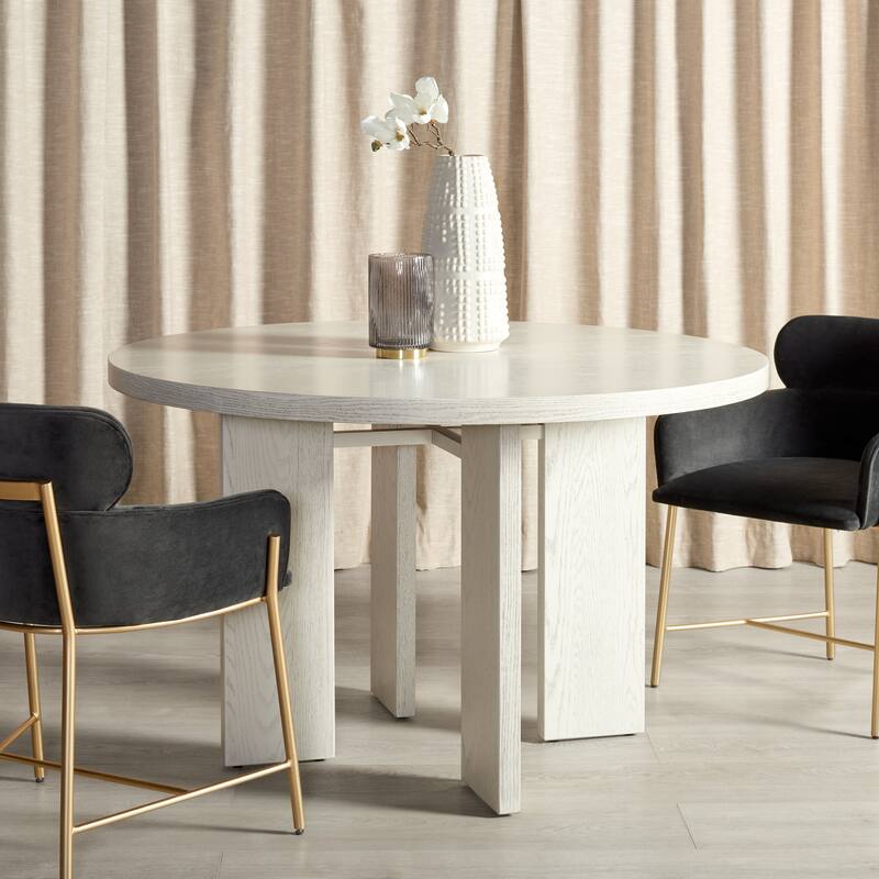 SAFAVIEH Couture Neetu Round Wood Dining Table - 47.75 In W x 47.75 In D x 30 In H - 48Wx48Dx30H - White Wash